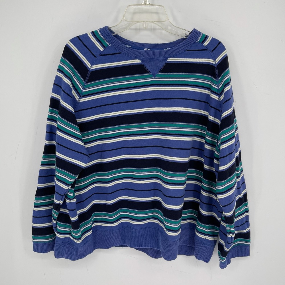 Pacer Women's Blue Striped Fleece Raglan Sleeve Pullover Sweatshirt Plus Size 3X